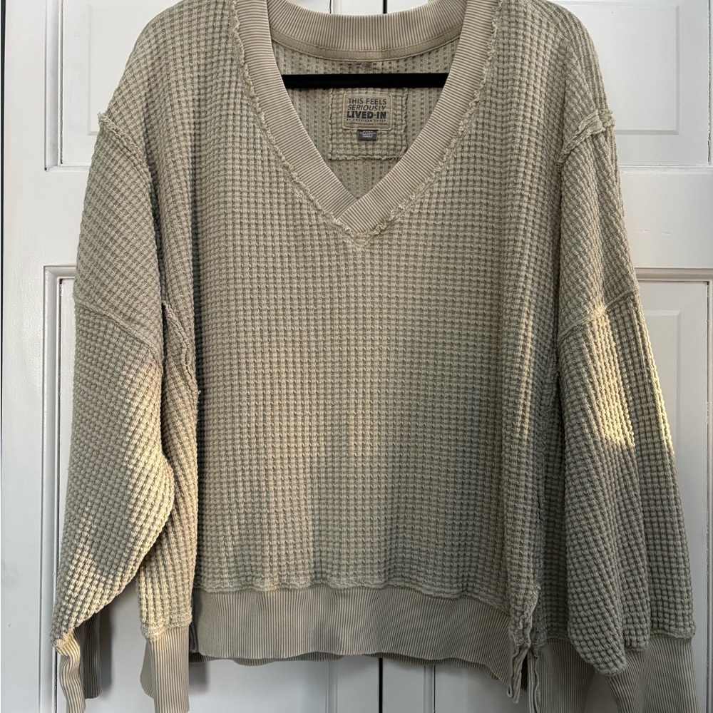 American Eagle Outfitters Cream Waffle Knit Sweater